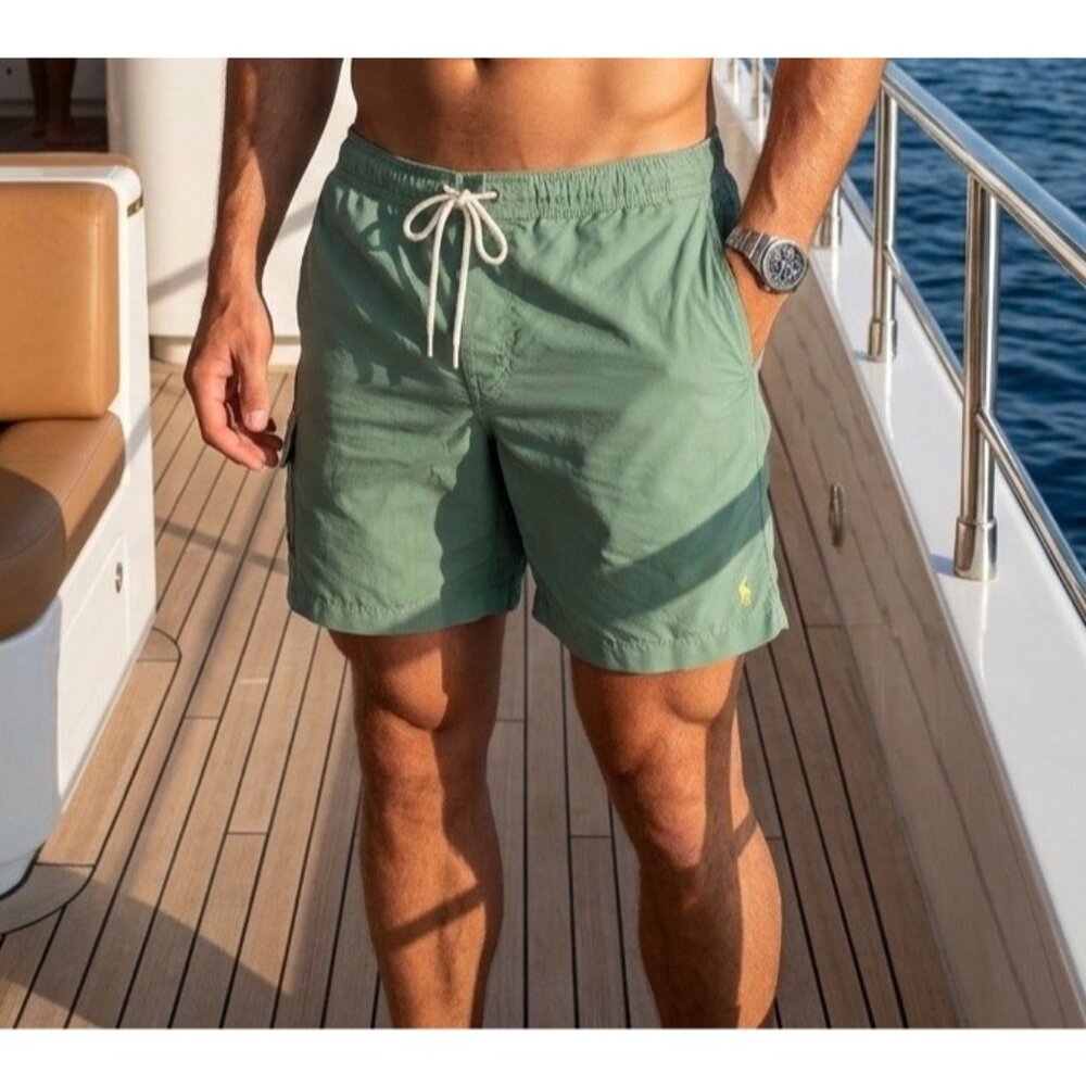 VTG Polo Ralph Lauren Board Shorts Surf Beach Swim Cargo Trunks Sz M Preppy